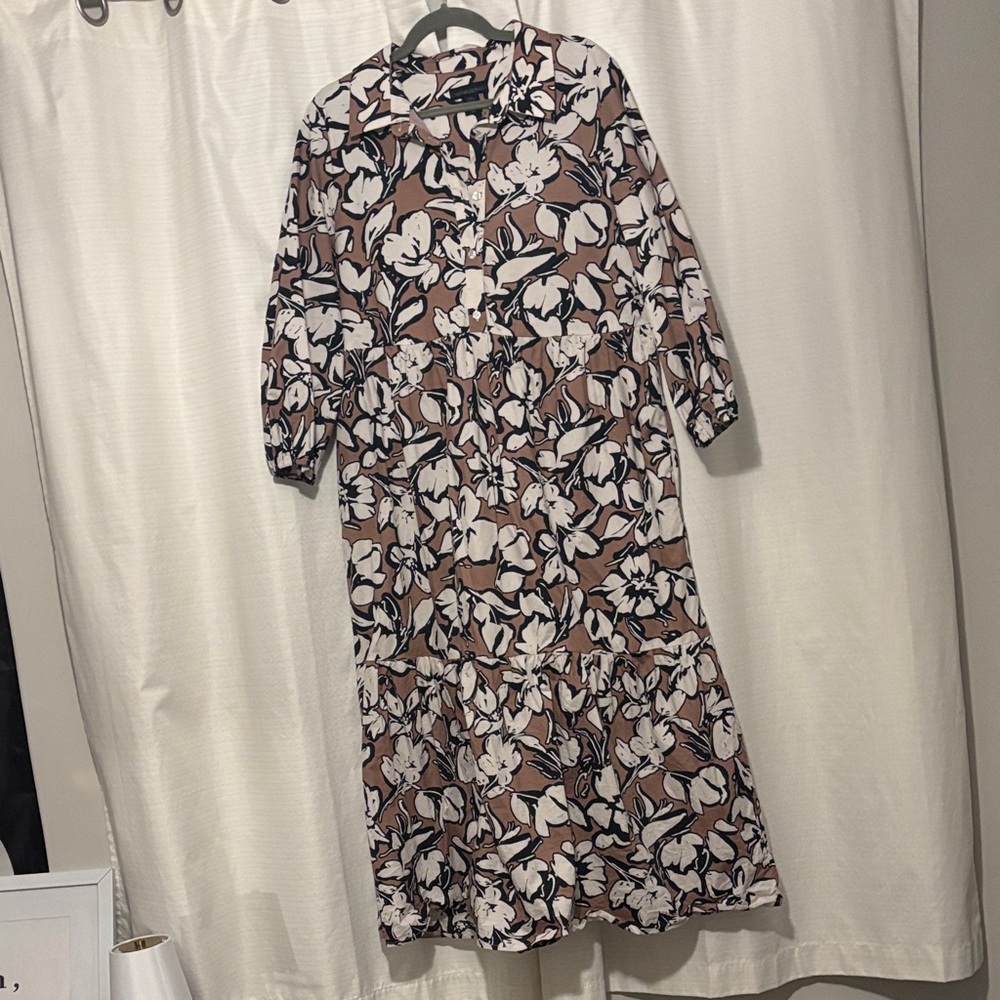Cynthia Rowley Black and White Floral Long Sleeve Dress
